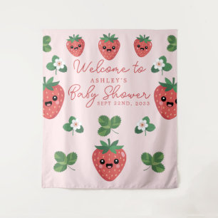 Kawaii Strawberry Babydusche Hintergrund Wandteppich