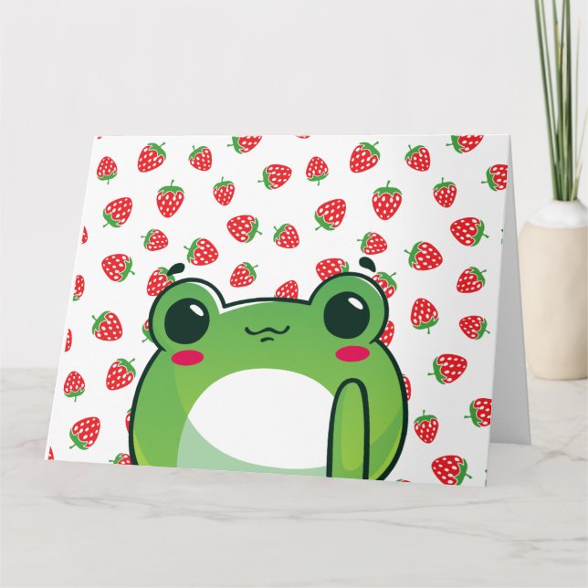 Kawaii Strawberry Frog Dankeskarte (Vorderseite)