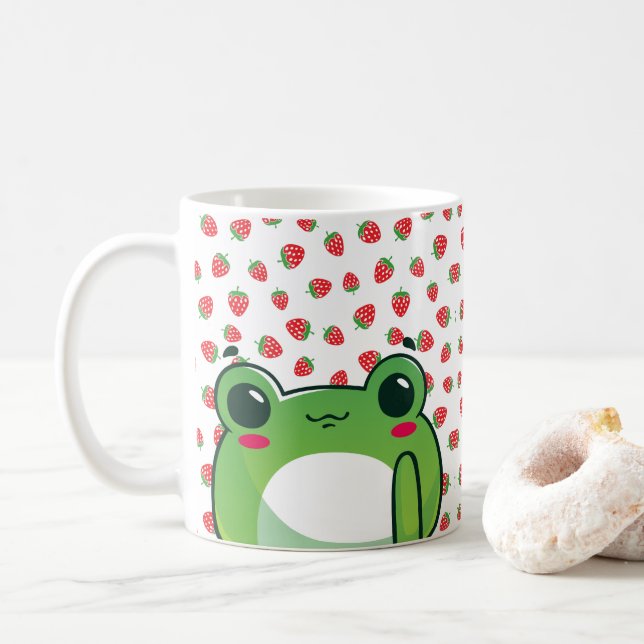 Kawaii Strawberry Frog Kaffeetasse (Mit Donut)