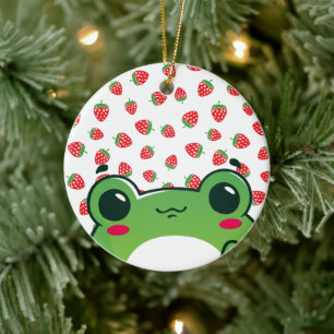 Kawaii Strawberry Frog Keramik Ornament