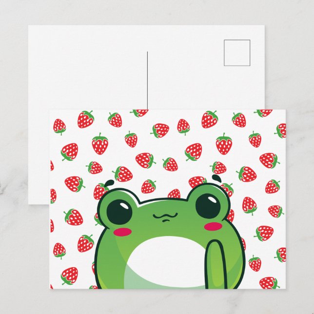 Kawaii Strawberry Frog Postcard Postkarte (Vorne/Hinten)