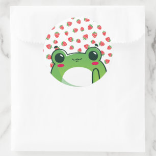 Kawaii Strawberry Frog Runder Aufkleber