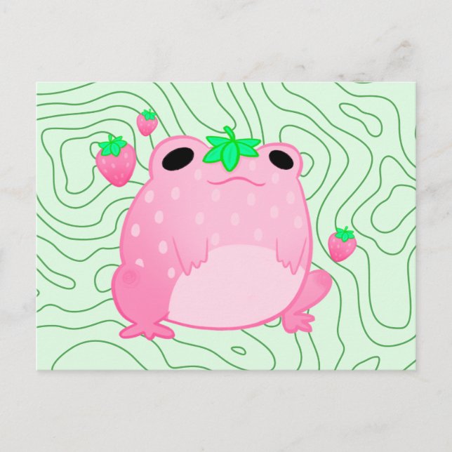 Kawaii Strawberry Frog Softcore Ankündigungspostkarte (Vorderseite)