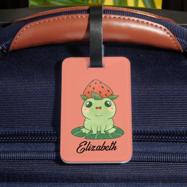 Kawaii Strawberry Frog Zuhause Gepäckanhänger (Rückseite Insitu 4)