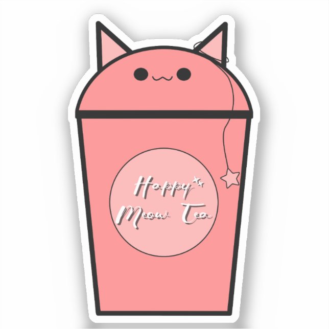 Kawaii Strawberry Meow Tea Vinyl Sticker (Vorderseite)