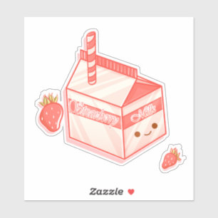 Kawaii Strawberry Milk Carton - Cute Aesthetic Art Aufkleber