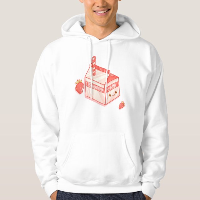 Kawaii Strawberry Milk Carton - Cute Aesthetic Art Hoodie (Vorderseite)