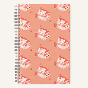 Kawaii Strawberry Milk Carton - Cute Aesthetic Art Notizbuch