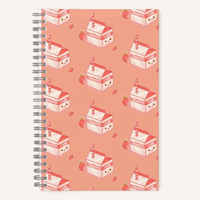 Kawaii Strawberry Milk Carton - Cute Aesthetic Art Notizbuch (Vorderseite)