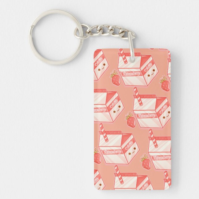 Kawaii Strawberry Milk Carton - Cute Aesthetic Art Schlüsselanhänger (Vorderseite)