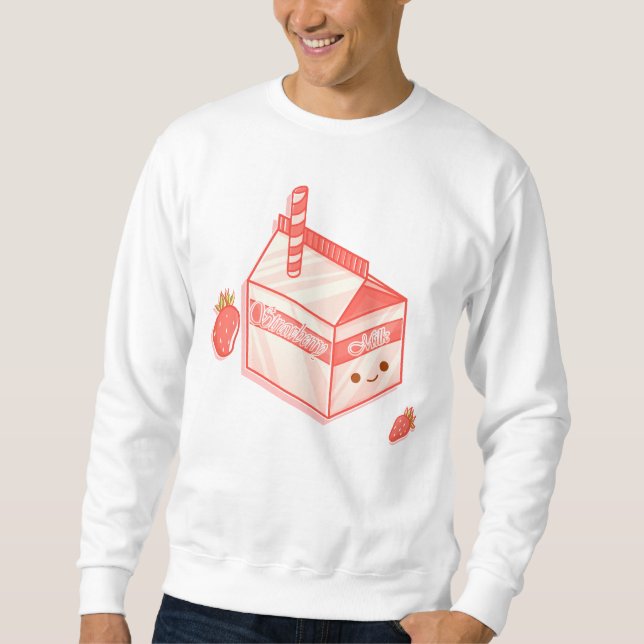 Kawaii Strawberry Milk Carton - Cute Aesthetic Art Sweatshirt (Vorderseite)
