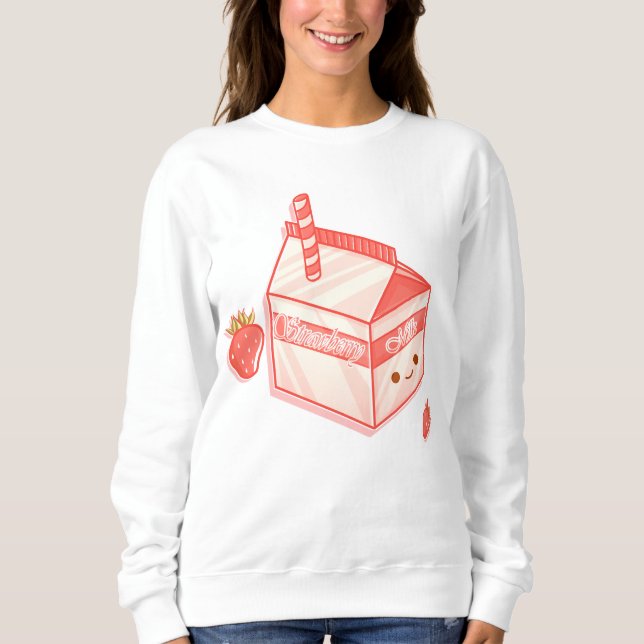 Kawaii Strawberry Milk Carton - Cute Aesthetic Art Sweatshirt (Vorderseite)