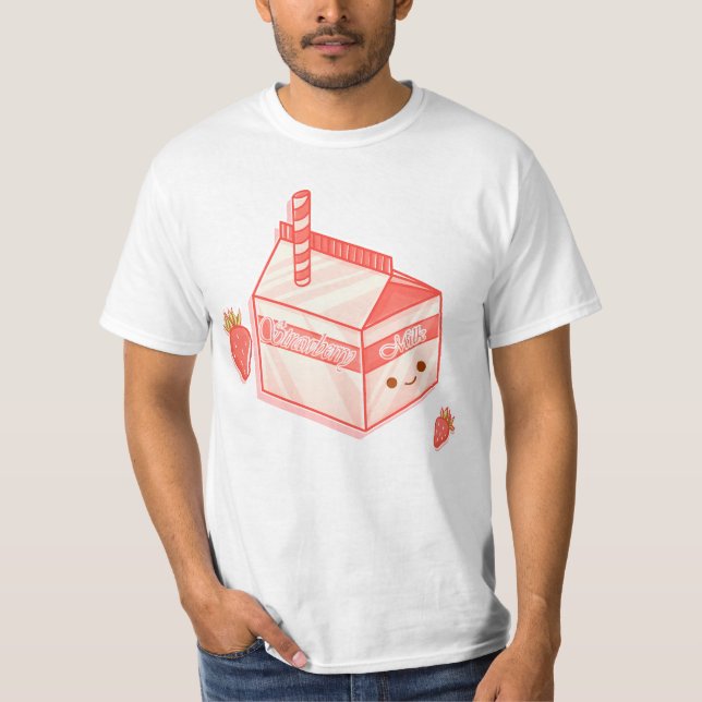 Kawaii Strawberry Milk Carton - Cute Aesthetic Art T-Shirt (Vorderseite)
