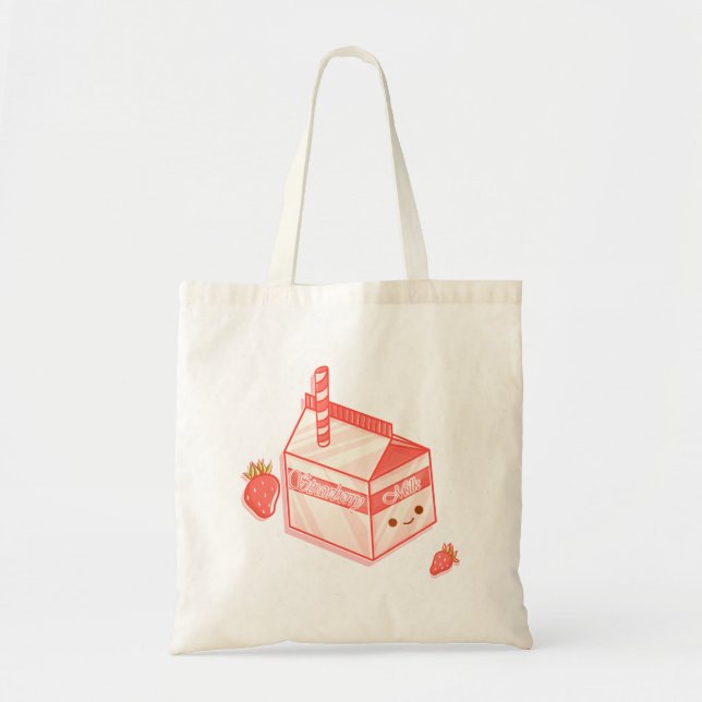 Kawaii Strawberry Milk Carton - Cute Aesthetic Art Tragetasche (Vorne)
