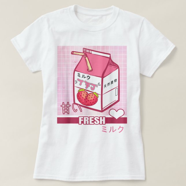 Kawaii Strawberry Milk Carton Design T-Shirt (Design vorne)