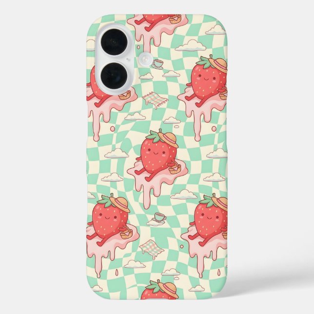 Kawaii Strawberry Picnic Pattern Case-Mate iPhone Hülle (Rückseite)