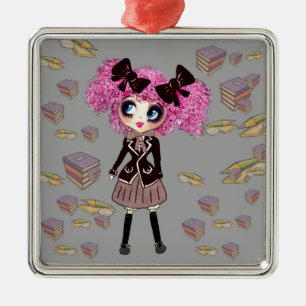 Kawaii Student Girl mit PinkyP Silbernes Ornament