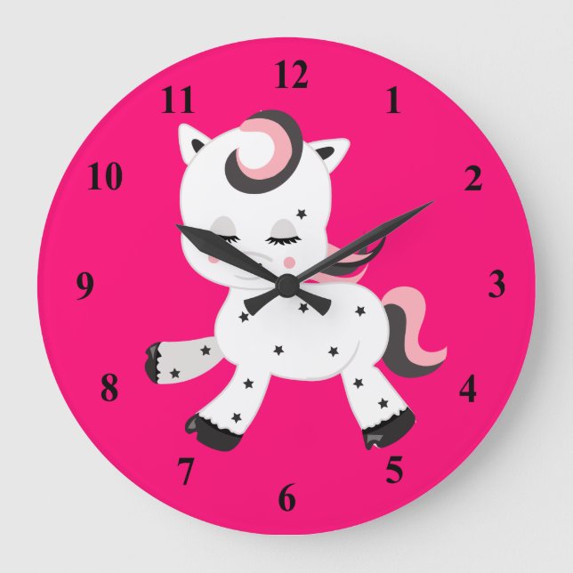 Kawaii Style Pony Theme Große Wanduhr (Vorderseite)