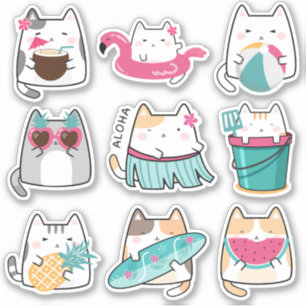 Kawaii Summer Hawaii Kitty Vinyl Stickers Aufkleber