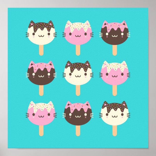 Kawaii Summer Ice Lolly Popsicle Cats Poster (Vorne)