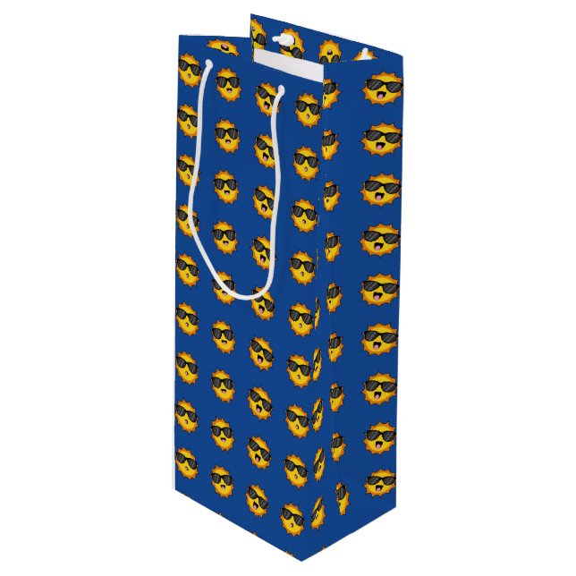 Kawaii Sun mit Sonnenbrillen Happy Emoji Faces Geschenktüte Für Weinflaschen (Vorderseite Schrägansicht)