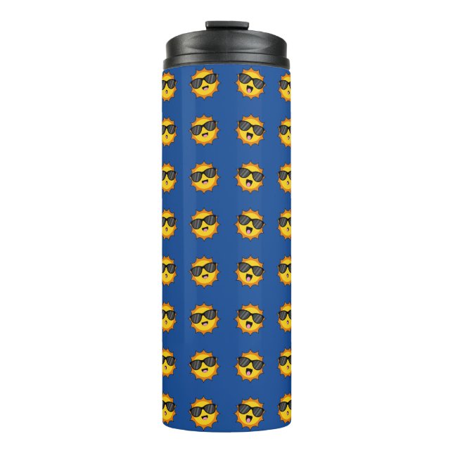 Kawaii Sun mit Sonnenbrillen Happy Emoji Faces Thermosbecher (Vorderseite)