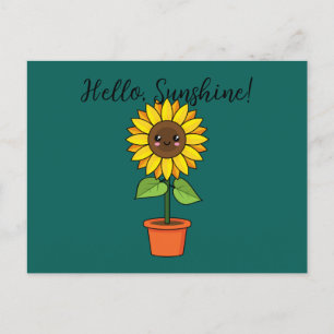 Kawaii Sunflower Plant in a Pot   Add Text Feiertagspostkarte