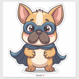 Kawaii Super Hero Pup mit Cape and Mask Aufkleber