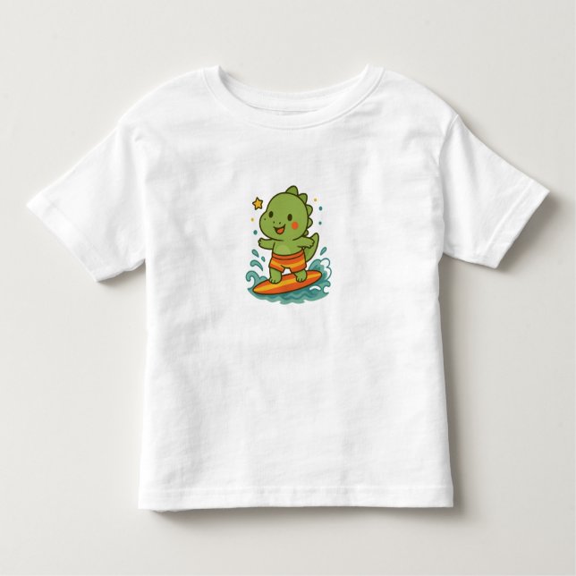 Kawaii Surfing Dinosaur for Kids T-Shirt 🦖🏄‍♂️✨ (Vorderseite)