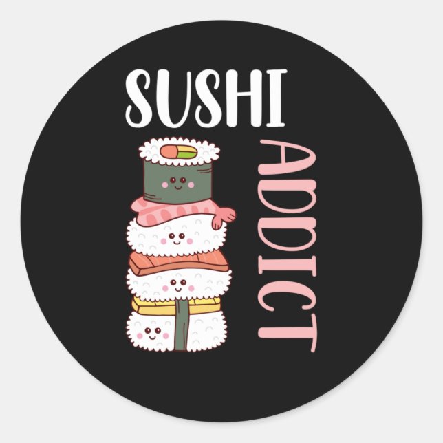 Kawaii Sushi Anime Niedlich japanisches Essen Runder Aufkleber (Vorderseite)
