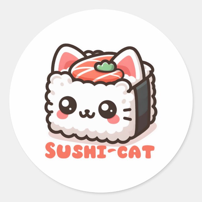 Kawaii Sushi-Cat Pun Runder Aufkleber (Vorderseite)