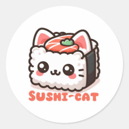 Kawaii Sushi-Cat Pun Runder Aufkleber