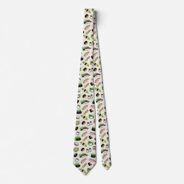 Kawaii Sushi Characters Pattern Fun Novelty Krawatte (Vorderseite)