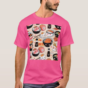 Kawaii Sushi Friends Funny Japanese Food Pattern T-Shirt