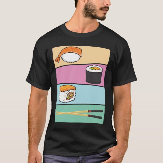 Kawaii Sushi Japanese Food Maki Nigiri Chopsticks T-Shirt (Vorderseite)