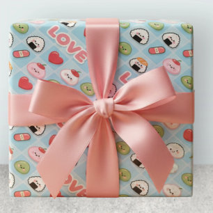 Kawaii Sushi Mochi Food LOVE Muster Geschenkpapier