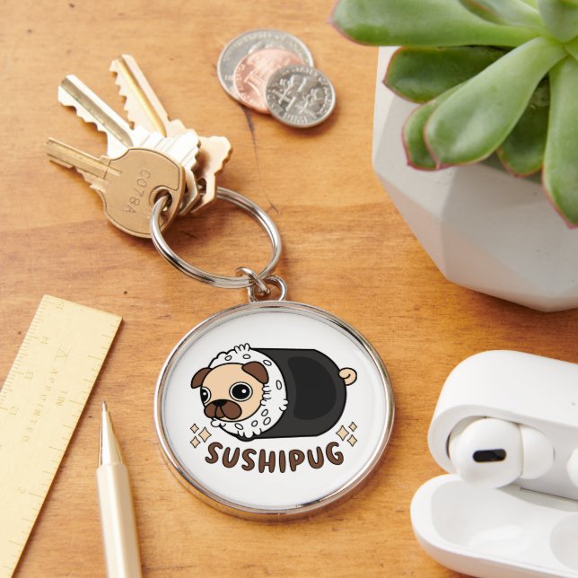 Kawaii Sushi Mops Mashup Funny Dog Lover Geschenk Schlüsselanhänger (Schreibtisch)