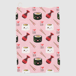 Kawaii Sushi Muster Light Pink Golfhandtuch