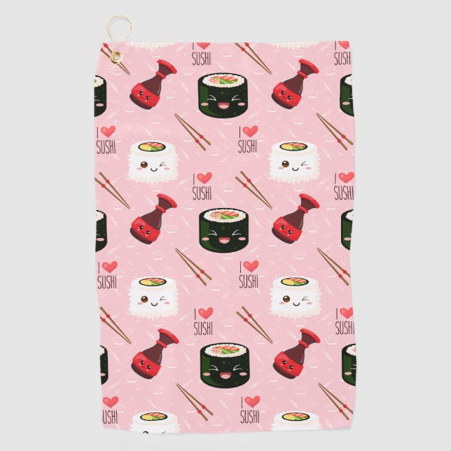 Kawaii Sushi Muster Light Pink Golfhandtuch (Vorderseite)