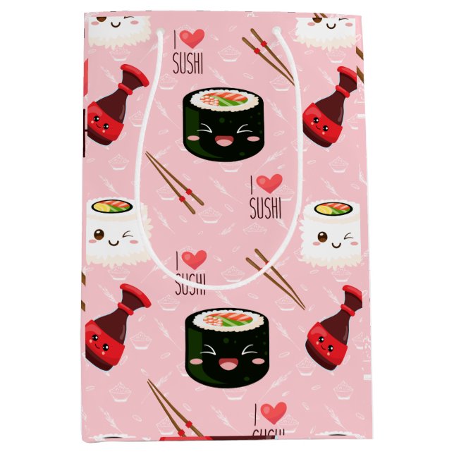 Kawaii Sushi Muster Light Pink Mittlere Geschenktüte (Vorderseite)