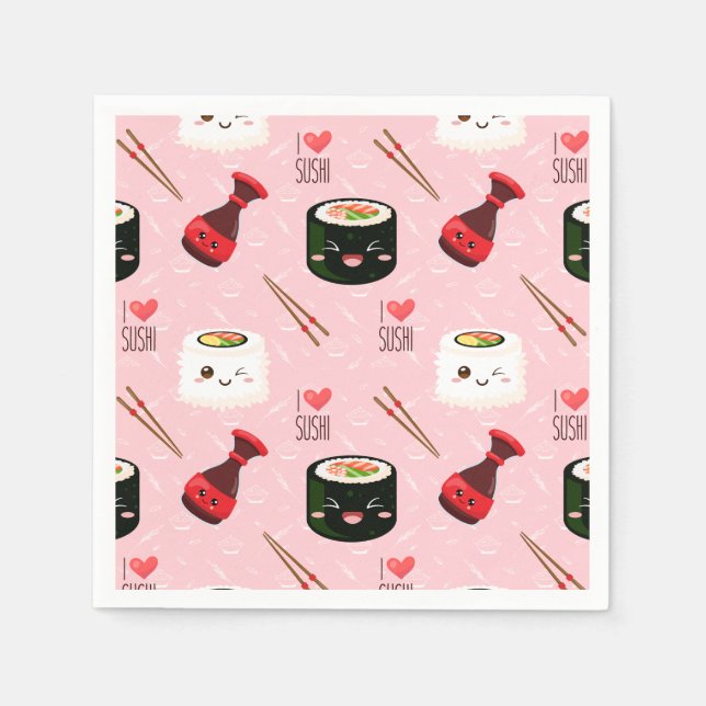 Kawaii Sushi Muster Light Pink Serviette (Vorderseite)