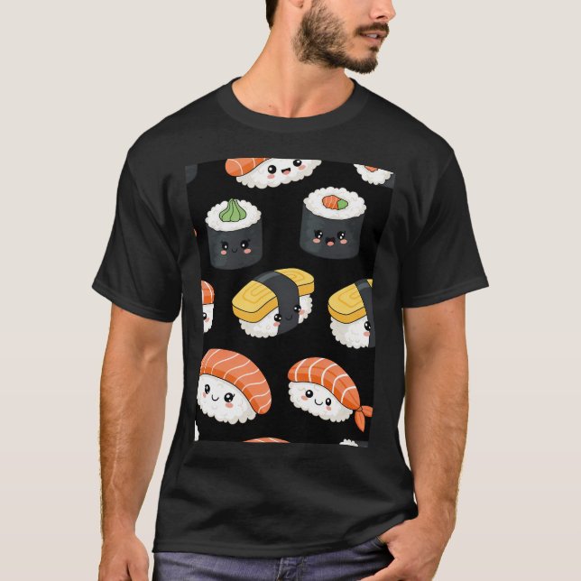 Kawaii Sushi Muster T-Shirt (Vorderseite)