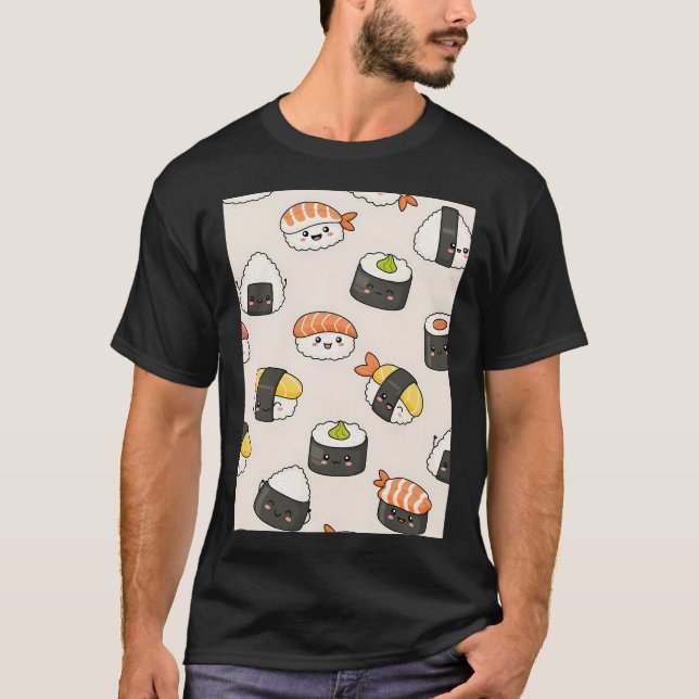Kawaii Sushi Muster T-Shirt (Vorderseite)