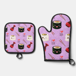 Kawaii Sushi Pattern Ofenhandschuh & Topflappen-Set