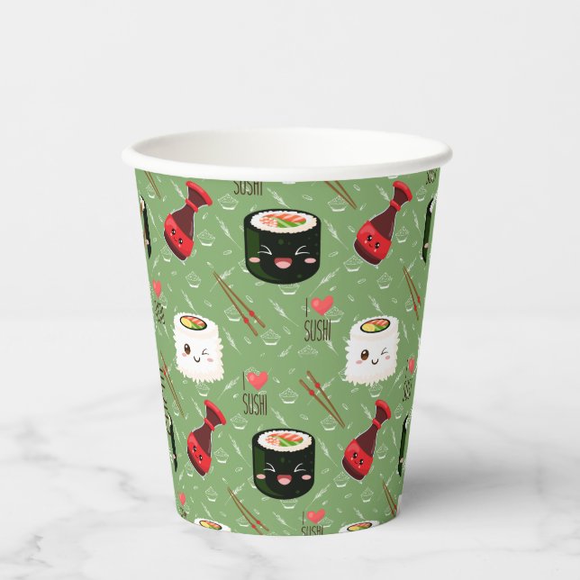Kawaii Sushi Pattern Pappbecher (Vorderseite)