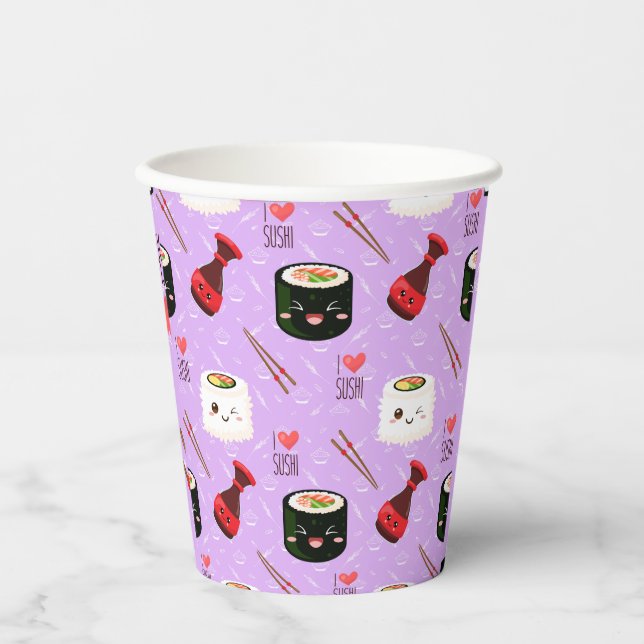 Kawaii Sushi Pattern Pappbecher (Vorderseite)