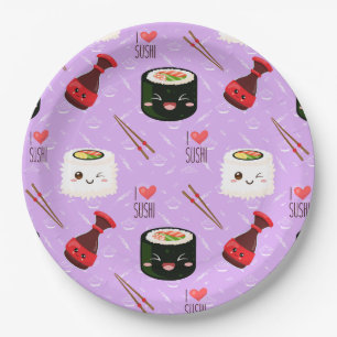 Kawaii Sushi Pattern Pappteller
