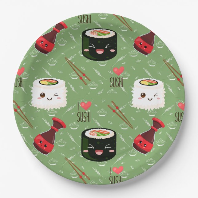 Kawaii Sushi Pattern Pappteller (Vorderseite)