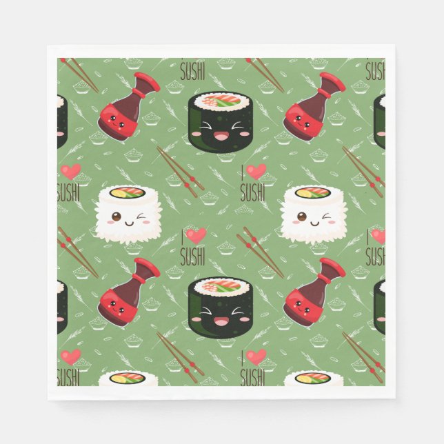 Kawaii Sushi Pattern Serviette (Vorderseite)