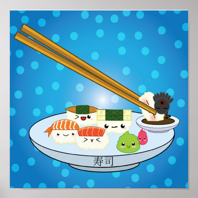 Kawaii Sushi Platter Poster (Vorne)